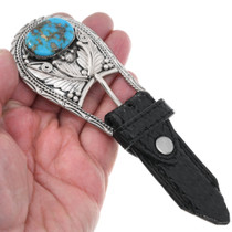 Native American Sterling Silver High Grade Blue Turquoise Belt Buckle 46369