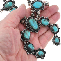 Vintage Morenci Turquoise Navajo Squash Blossom Necklace 46374