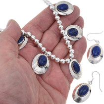 Native American Sterling Lapis Necklace Set With Earrings 1843
