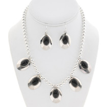 Sterling Onyx Navajo Necklace Set With Silver Earrings 1845