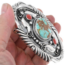 Number 8 Spiderweb Turquoise Belt Buckle Coral Accents 46388