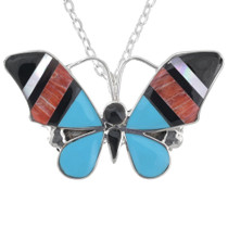Zuni Turquoise Spiny Oyster Inlay Butterfly Pendant 46423