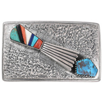 Vintage Navajo Sterling Silver Inlay Turquoise Belt Buckle 46461