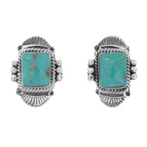 Navajo Hand Stamped Sterling Turquoise Earrings 46475