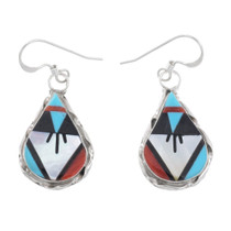 Sterling Silver Zuni Turquoise Teardrop Inlay Earrings 46495