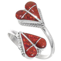 Zuni Sterling Silver Double Heart Red Opal Ring 46537