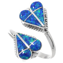 Zuni Sterling Silver Double Heart Blue Opal Ring 46538