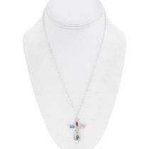 Five Stone Cross Malachite Coral Turquoise Pendant Chain Included 46553