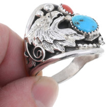 Native American Sterling Silver Eagle Turquoise Ring 46554