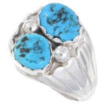 Sterling Silver Mens Navajo Two Stone Turquoise Ring 46557