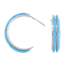 Zuni Inlaid Sleeping Beauty Turquoise Hoop Earrings 46589