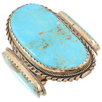 Massive Vintage Three Stone Kingman  Turquoise Gold Bracelet Cuff 0548