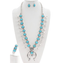 Ithaca Peak Turquoise Navajo Squash Blossom Necklace Set 46950