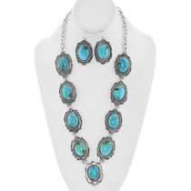 Southwest Sterling Silver Kingman Turquoise Necklace Earrings Set 46951