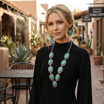 Beautiful Sterling Silver Robins Egg Blue Turquoise Necklace Earring Set 46951