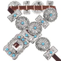 Sterling Silver Turquoise Native American Concho Belt 47079