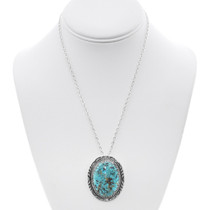 Sterling Silver Blue Turquoise Navajo Pendant 47879