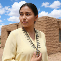 Ttraditional Old Pawn Sterling Silver Navajo Squash Blossom Necklace 47887