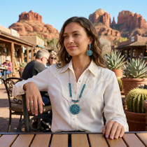 Navajo Cluster Natural Kingman Turquoise Sterling Pendant Necklace Earring Set 48057