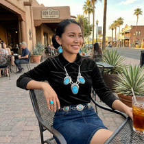 Snowflake Blue Turquoise Sterling Navajo Pendant Necklace Earring Ring Set 48083