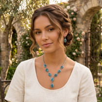 Kingman Turquoise Nugget Sterling Navajo Y Necklace Earring Set 48168