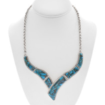 Vintage Southwest Chain Link Turquoise Inlay Necklace 48179