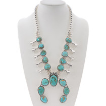 Sterling Silver Turquoise Navajo Squash Blossom Necklace 48190