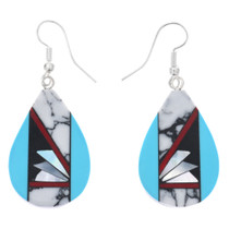 Southwest Pueblo Pattern Turquoise Inlay Earrings 48229