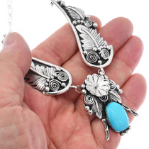 Native American Turquoise Sterling Silver Floral Y Necklace 48239