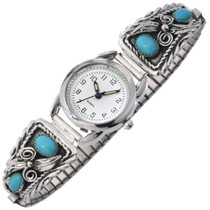 Native American Sterling Silver Sleeping Beauty Turquoise Watch 48242