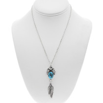 Navajo Sterling Silver Feather Turquoise Pendant 48257