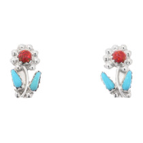 Zuni Red Opal Sleeping Beauty Turquoise Flower Earrings 48268