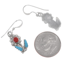 Zuni Turquoise Coral Flower French Hook Dangle Earrings 48269