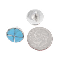 Turquoise Inlay Zuni Round Sterling Post Earrings by Lily Malani 0572