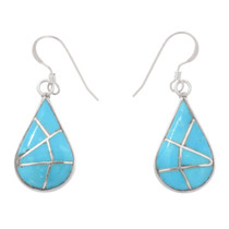 Zuni Sterling Silver Turquoise Inlay Teardrop Dangle Earrings by Laurie Kallestewa 1404