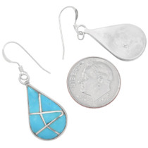 Zuni Sterling Silver Turquoise Inlay Teardrop Dangle Earrings by Laurie Kallestewa 1404