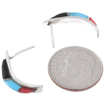Native American Inlaid Turquoise Coral Post Earrings v