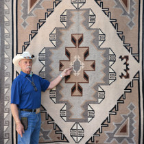 Vintage Hand Woven Two Grey Hills Wool Navajo Rug 48161