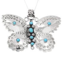 Navajo Sterling Silver Sleeping Beauty Turquoise Butterfly Pendant 48289