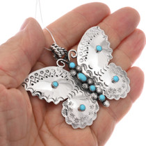 Sleeping Beauty Turquoise Pendant Navajo Sterling Silver Butterfly Design by Phyllis A Smith 0080