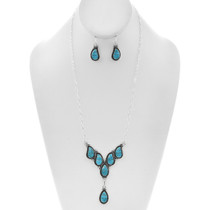 Zuni Inlay Teardrop Turquoise Necklace Set 48291