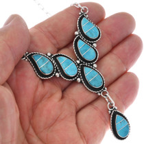 Native American Sterling Silver Blue Turquoise Inlay Necklace 48291