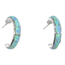 Sterling Silver Inlaid Blue Opal Hoop Earrings 48300