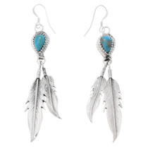 Turquoise Navajo Sterling Silver Feather Earrings 48301