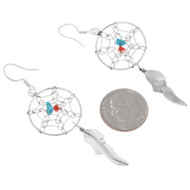 Native American Sterling Silver Dreamcatcher Earrings Artist Lorenzo Arviso 48305