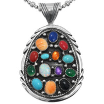 Navajo Gemstone Cluster Sterling Silver Pendant 48364