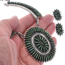 Needlepoint Green Turquoise Necklace Sterling Silver Earring Set 1410
