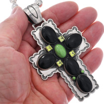 Native American Style Southwest Cross Onyx Peridot Necklace 48401