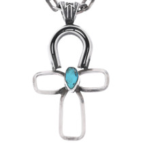 Sterling Silver Turquoise Cross Pendant Vintage 48423