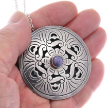 Sterling Taxco Pendant Gemstone Mexico Vintage Silver Pin 0611